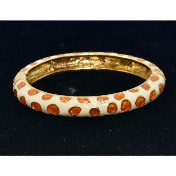 Kenneth Jay Lane 2006 Ivory & Gold Enamel Animal Print Bangle RARE!!! - Picture 3 of 9
